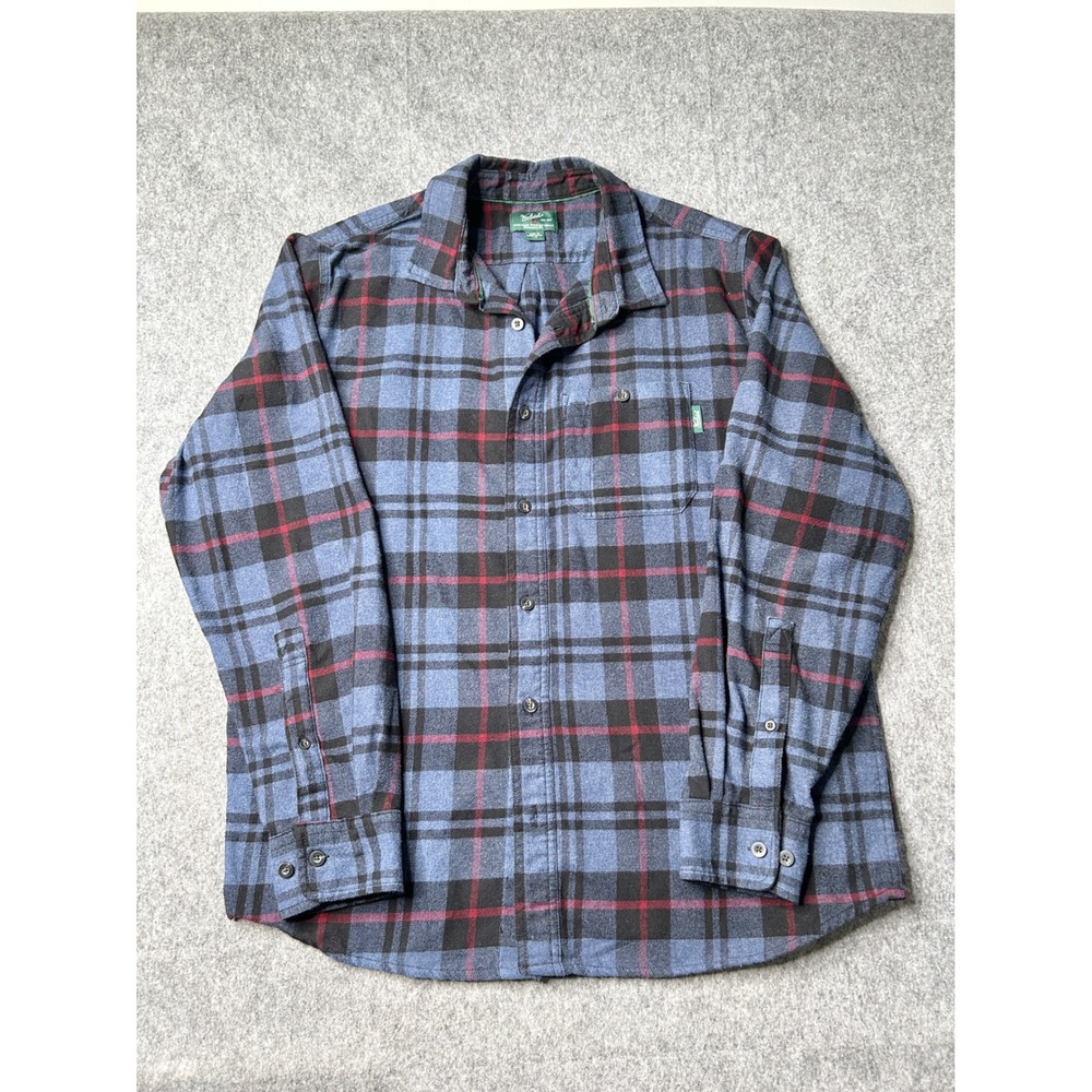 Woolrich Mens Blue Plaid Flannel Button Down Shirt Large Long Sleeve 0189